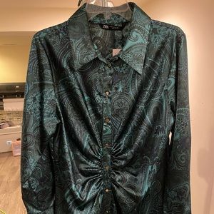 Zara dark green paisley midi dress